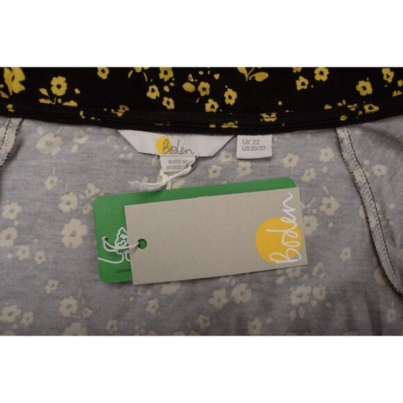 Boden Womens Short Sleeve Wrap Top UK 22 US 20 22 plus Black Yellow Floral NWT - Picture 6 of 6